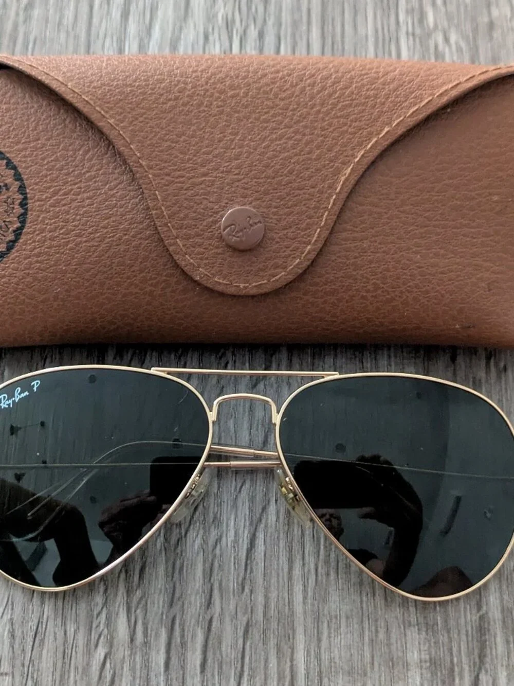 Ray-Ban 3025 Aviator Polorized Metal Sunglasses - Gold/Green - Large - 58mm